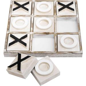 JEVERGN 12.6" Large Wooden Tic Tac Toe Game, Rustic Coffee Table Game, Wood Farmhouse Tic Tac Toe Board Game Decor, Family Games for Adult & Kids, Whitewashed