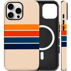 Magnetic for iPhone 13/14 Case Cute Stripes Phone Case, Shockproof Slim TPU and Hard PC Protective Phone Cover Compatible with MagSafe Designed for Women Girls,Retro