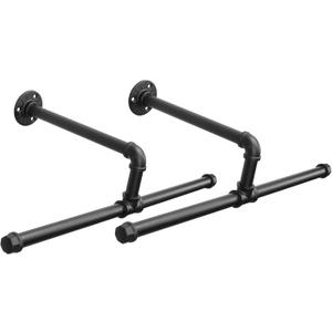 Industrial Pipe Clothes Rack Wall-Mounted, Multi-purpose Rustic Vintage Hanging Rod for Space-Saving Storage in Bedroom, Bathroom, and Laundry Room, 2 Pack Black
