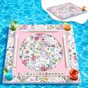 75 x 75 cm Floating Mahjong Table for Pool, EVA Water Game Board with Tile Slots and Drink Holder for Card, Dominoes, Poker, Adult, Summer and Beach Party(Bloom), 29.5 x 29.5 inches
