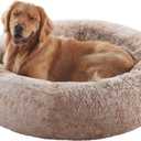 36 inches Donut Dog Bed for Large Dogs -Calming Fluffy Round Pet Bed with Removable & Washable Cover,Fits up to 80 lbs Pets (Brown,Large)