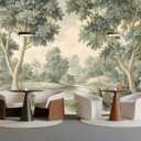 Serene Watercolor Forest River Landscape Wallpaper Peel and Stick, 157" x 110"