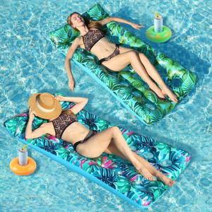2 Pack Inflatable Pool Floats Adult Heavy Duty Pool Lounger Float Pool Rafts with Headrest Drink Holder Lake Floats Tanning Pool Lounger for Swimming Pools Party Beach