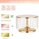 LANLONG Cake Stand for Dessert Table 12 Inch Gold Crystal Pendants Metal Cake Stand Serves as A Round Dessert Cupcake Display Plate for Table, Wedding, Party, Event (Medium)