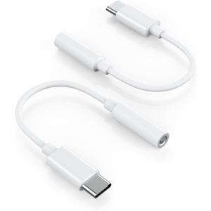 2 Pack USB C to 3.5mm Headphone Jack Adapter  HiFi Audio Dongle, Type C to Aux Female Cable Cord Compatible with iPhone 17/16/15 Pro Max, Galaxy S25/S24/S23, iPad Pro, Pixel, MacBook (White)