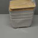 4 Packs Storage Bins with Bamboo Lids - Plastic Storage Containers with Lids Stackable Storage BoxStorages Baskets for Organizing Desktop Closet Playroom Classroom Office, White