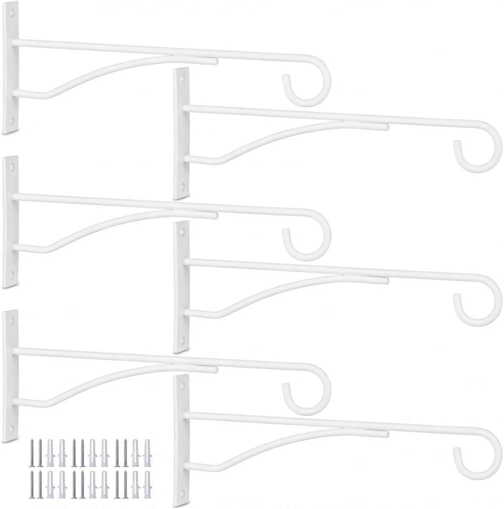 Eyrosa 8" Plant Hangers 6 Pack, Hanging Plant Bracket for Wall Fence Porch Outdoor Indoor, Metal Plant Hooks for Basket, Flower, Planter, Feeder, Lantern, Wind Chime, White