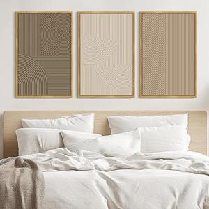 PHOPAGO Boho Mid-Century Modern Framed Wall Art Large 24x36in Minimalist Abstract Neutral Line Wall Decor Bohemain Geometric Artwork Bedroom Dining Room - Natural Framed