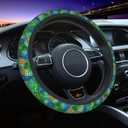 Colorful Snake Skin Steering Wheel Cover Elastic Non-Slip Car Steering Wheel Covers with Seat Belt Shoulder Pad for Women Men