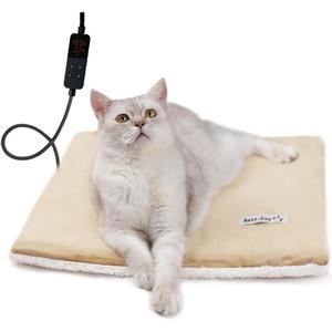 Rest-Eazzzy Cat Heating Pad, Cat Bed with Removable Cover Heated Cat Bed 5 Level Timer and 5 Level Temperature, Cat Beds for Indoor Warming Mat for Cat Dog (Heat pad, Pure-Beige) (Small-1 Pack)