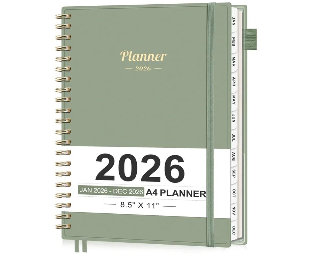 AHGXG 2026 Planner, Weekly and Monthly Planner, Large Size 8.5" x 11", 2026 Calendar, JAN 2026 - DEC 2026, Spiral Bound, Inner Pocket, Perfect for Office Home School Supplies, Sage Green