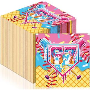 100 Pcs Ice Cream Drip Baseball Napkins, 6.5 x 6.5 Inch 67 Disposable Paper Cocktail Napkins, Baseball Drip Birthday Party Decoration for Summer Sports Theme Baby Shower Table Decorations