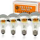 KarlunKoy Half Chrome Light Bulb,LED Edison Bulbs 6W(60W Equ),Dimmable G80/G25 Globe Shape,Decorative Half Silver Reflected Bulb,2700K Soft White E26 for Wall Sconce,Vanity,Pack of 4