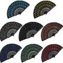 BABEYOND 7pcs Vintage Folding Hand Fan Embroidered Sequins Handheld Folding Fan Fabric Folding Fan for Wedding Dancing Party (Color Random Selected with Embroidered Sequins)