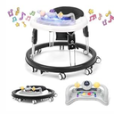 Baby Walker with Wheels, Music and Lights Baby Walker for Boys Girls 6-12 Months, Foldable Baby Walkers and Activity Center, Toddler Infant Walker with 7-Speed Height Adjustment, Detachable Plate, Black