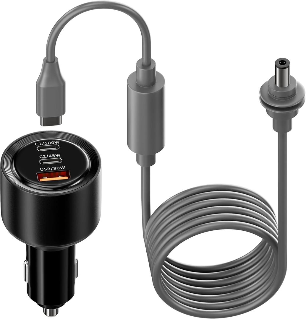 Starlink Mini Car Charger 3 in 1 Adapter, 12V-24V Cigarette Lighter Adapter with 100W / 45W PD USB-C & QC 30W USB-A Ports with 7.8Inch USB-C to DC Cable + 6.6FT DC Power Cable for Starlink Mini