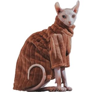 Turtleneck Sweater for Sphynx Cat Soft Coral Fleece Cat Clothes Thick Winter Warm Outfit Coat for Hairless Cats and Small Dogs Apparel with Sleeves (Brown, XXL (13.3-16 lbs))