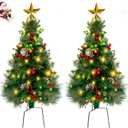 2.7FT Outdoor Christmas Tree Pre-Lit Pathway Christmas Trees Small Artificial Xmas Tree Pine Tree with Lights Battery Operated 8Mode for Porch, Yard, Outside, Grave Ornaments(2Pack)