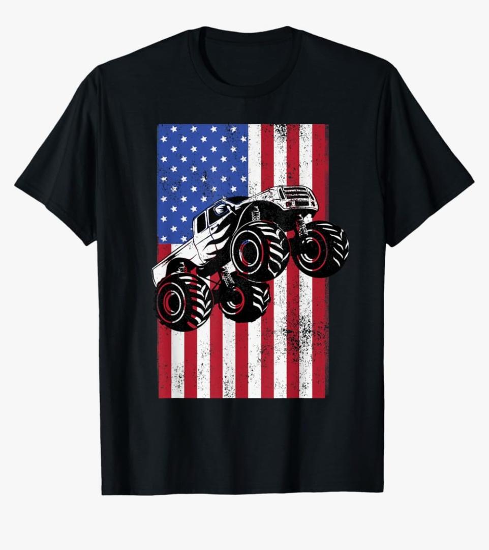 Monster Truck American Flag Racing USA Patriotic America T-Shirt