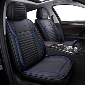 LINGVIDO Car Seat Covers, Breathable and Waterproof Faux Leather Automotive Seat Covers for Cars SUV Truck Sedan, Universal Anti-Slip Seat Cover with Backrest (Full Set, Black-Blueline)