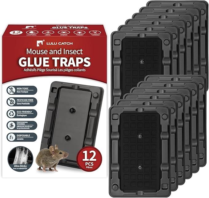 Mouse & Insect Traps 12 Pack, Heavier Sticky Traps with Non-Toxic Glue for Small Mice & Insects. Sticky Mouse Traps Indoor, Easy to Set, Pet Safe Pest Control