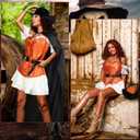 Mepase 6 pcs Halloween Cat in Boots Costume for Women with Hat Sword Leather Belt Bustier Corset Top Cape for Cosplay (Medium)