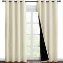 NICETOWN Living Room Completely Shaded Draperies, Privacy Protection & Noise Reducing Ring Top Drapes, Black Lined Insulated Window Treatment Curtain Panels (Beige, 2 Pieces, W55 x L86)