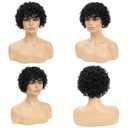 Breathable Glueless Afro Curly Wigs Human Hair with Bangs Short Natural Curls for Women Non Lace Front Lightweight Daily Wear (Black,6inch)