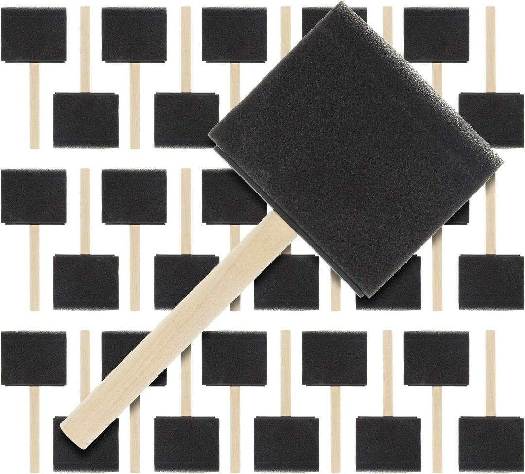 US Art Supply 3 inch Foam Sponge Wood Handle Paint Brush Set (Super Value Pack of 30 Brushes) - Lightweight, Durable and Great for Acrylics, Stains, Varnishes, Crafts, Art