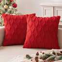 MIULEE Red Christmas Throw Pillow Covers 18x18 Set of 2 Decorative Farmhouse Couch Throw Pillows Boho Shells Cute Soft Plush Wool Winter Pillowcases for Bedroom Living Room Sofa