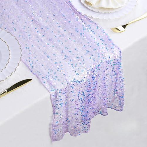ALEXPRE 6 Pcs Iridescent Sequin Table Runner 12 x 72 Inch Mermaid Table Runner Glitter Mermaid Party Decorations for Wedding Party Birthday Baby Shower Ceremony Decor (Purple) Pack of 2