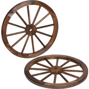 Trademark Innovations Decorative Vintage Wood Garden Wagon Wheel with Steel Rim - 24" Diameter (Set of 2) Brown