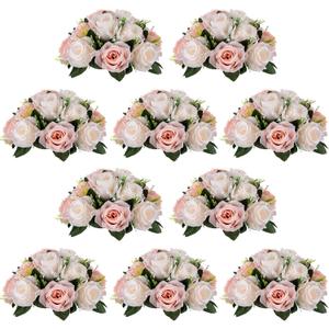 NUPTIO Flower Balls for Wedding Centrepieces - 10 Pcs 9.5in Diameter Artificial Flower Ball Arrangement Bouquet Peachy Pink & Creamy White Fake Rose Flowers Party Centerpieces for Weddings Tables