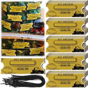 24 Pcs Christmas Golden Tickets Ornaments Bulk Polar Decorations North Believe Train Tickets Hanging Christmas Holiday Party Gifts Favors Xmas Tree Decoration