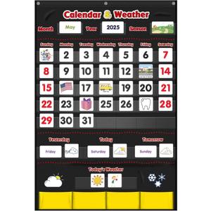 Calendar and Weather Pocket Chart, Classroom Organized Chart, 149 Pieces (Black)