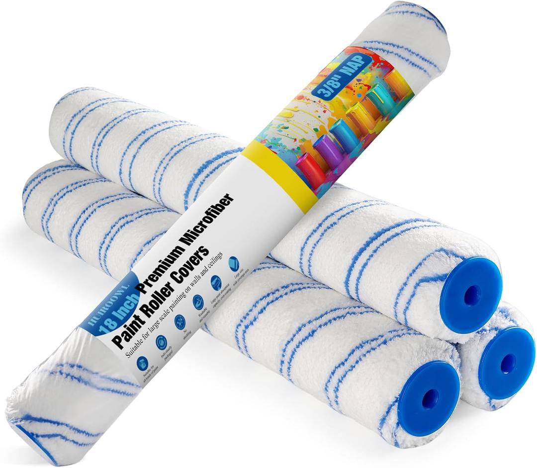 18 Inch Microfiber Paint Roller Covers (4 Pack) - 3/8 Nap for All Types of Painting Surfacess, Lint-Free & Easy Clean, Ideal for Walls, Ceilings & Large Area Painting