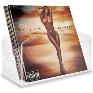 Meicloud Acrylic Record Holder - Modern Vinyl Record Storage Box, LP Record Organizer, Clear Lucite Record Case with Handles, Album Record Display Bin, Holds up to 35-45 Records