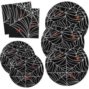 Paper Plates & Napkins, 25 Guest Disposable Party Supplies, Tableware Decorations Favors, Including 25pcs 9" & 25pcs 7" Plates & 25pcs Napkins for Halloween, Birthday, Parties, and Everyday Use (Red)