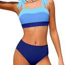 KANGKANG Girls Swimsuit Solid Color Block Adjustable Straps Teen Girl Bikini Set Kids Bathing Suits for Girls Size 15-16 Years, Blue 4
