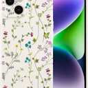 RALEAVO Floral Case for iPhone 15, Flower Branch Pattern Design Cute Cover Case for Girls Women Slim Thin Soft Silicone Shockproof Anti-Slip Phone Case for iPhone 15 (6.1"),Beige