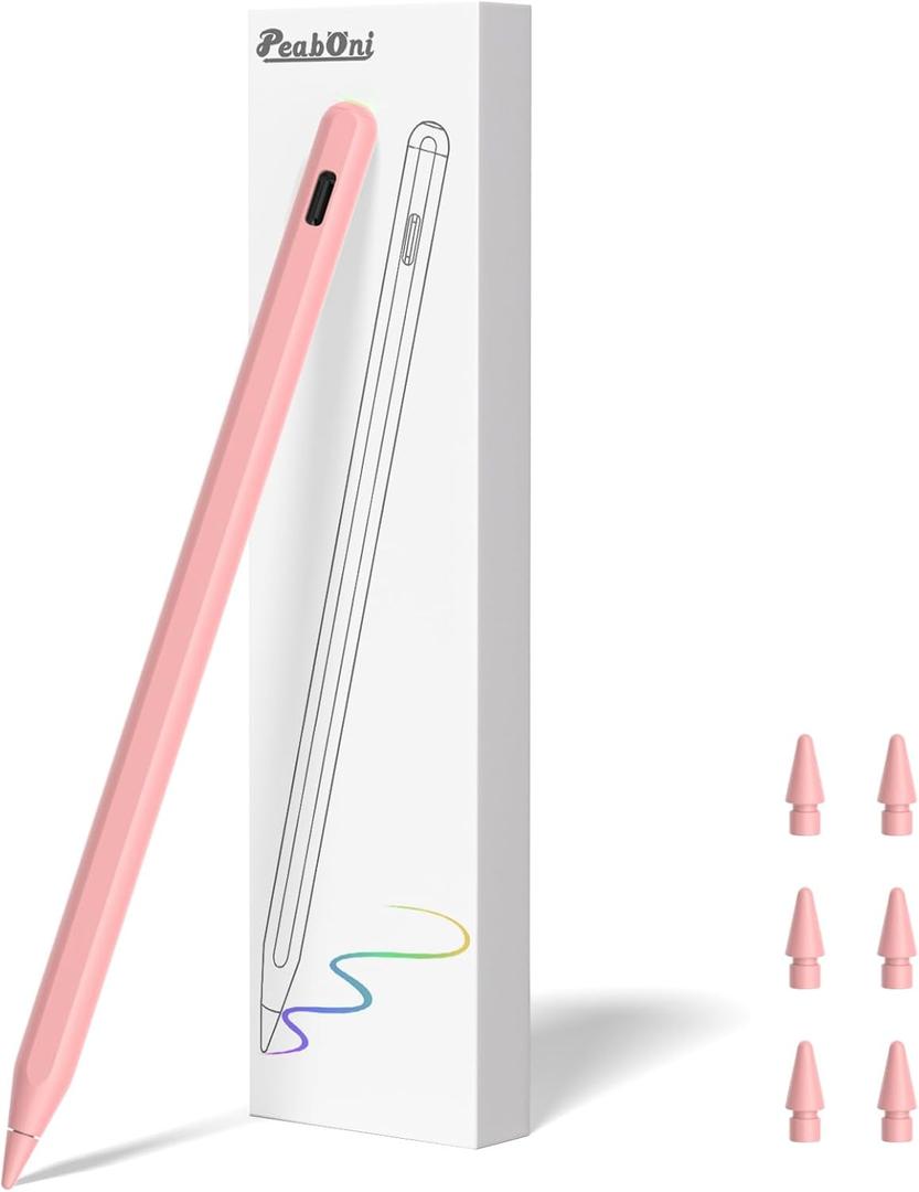 Peaboni Pencil 2nd Generation for iPad 2018-2024 with Magnetic Wireless Charging Compatible with Apple iPad Pro 13(M4)/12.9/11,iPad Air 6(M2)/5/4/3,iPad mini 7(A17 Pro)/6/5,iPad10/9/8/7/6 Pink