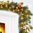 6.5FT Christmas Garland with Lights,Prelit Christmas Decorations,Lighted Garland with Battery Operated,Realistic Olive & Pine Needles Greenery Home Decor for Mantle Fireplace Table Indoor Outdoor