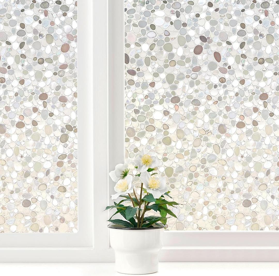 Lemon Cloud Window Privacy Film, Stained Glass Decorative Static Clings, Frosted UV Blocking Colorful Rainbow Window Stickers, Renter-Friendly Non-Adhesive Vinyl Covering, Pebble Pattern, 17.5"78.7"