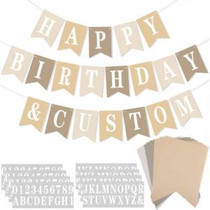 171 Pcs DIY Custom Banner Kit Make Your Own Customizable Sign for Birthday Wedding Party Decoration Include 20 Paper Pennant 148 Letters and Numbers 1 Rope 2 Threading Device(Beige) (Beige multiple colors)