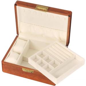 Bescott 2 Layer Solid Wooden Jewelry Box with Lock and Key for Women Men Vintage Velvet Wood Jewelry Organizer Storage for Earrings Rings Necklaces Bracelet Watch Mothers Day Gift