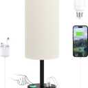 Beige Touch Lamp for Bedroom with USB - 3 Way Dimmable Table Lamp for Nightstand, Small Lamp with Black Charging Station for Desk Dorm, Office, Nursery (14" Touch Control)