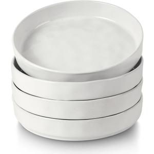 LIANYU Wide Shallow Pasta Bowls Set of 4, Deep Dinner Salad Plates, 8.25" Large Ceramic Serving Bowls Plates, Microwave & Dishwasher Safe, Polar White