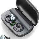 Wireless Earbuds with Earhooks Mini Bone Conduction Headphones Waterproof Open Ear Earpiece Noise Canceling Sports Bluetooth 5.0 Earphones Headset for Cycling Driving (Black)