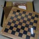 VAMSLOVE Wooden Chess Checkers Tic-Tac-Toe Game Set 11.5" x 11.5" Double-Sided 3 in 1 Board with 34 Chess Pieces - 2 Extra Queens - 24 Interlocking Checkers - Storage Bag - Instructions