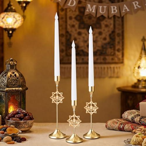 Ceenna 3 Pcs Ramadan Candle Holders, 3 Size Mosque Candlestick Holders, Gold Candle Holder for Eid Mubarak Ramadan Decorations Table Centerpiece Mantel Decor Housewarming Gifts